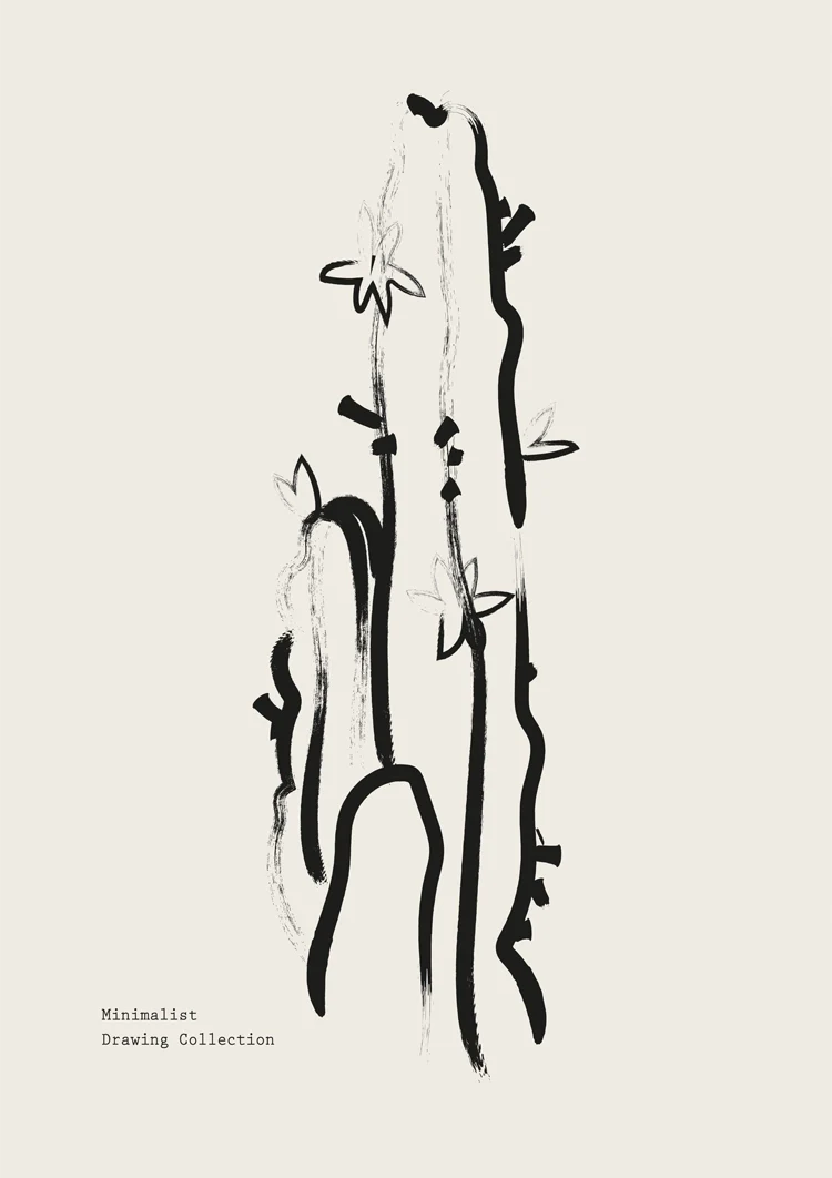 Cactus Lijntekening Zwart Wit Minimalistisch Botanisch Kunst Schilderij