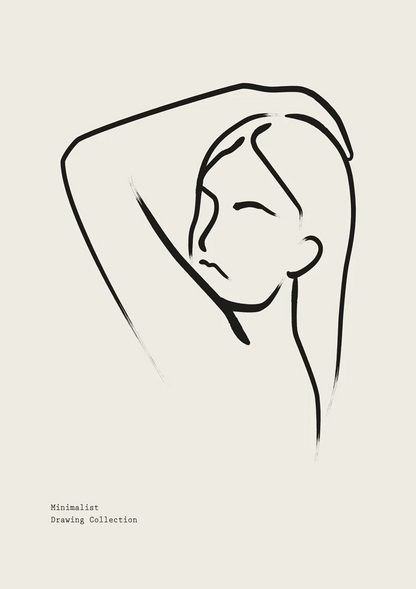 Frau Strichzeichnung Arm Hoch Elegant Minimalistisches Porträt Gemälde