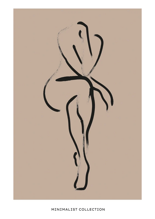 Dansend lichaam in zwarte lijnen canvas schilderij in zwart en beige, een elegante stijl