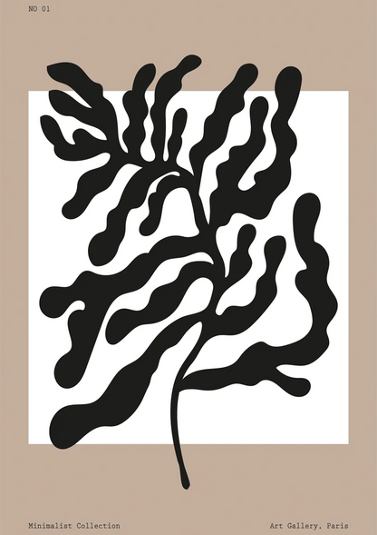 Zwarte Abstracte Bladvormen Beige Expressief Organisch Botanisch Kunst Schilderij