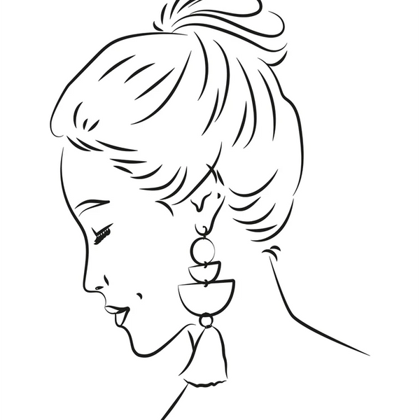 Vrouw Profiel Opgestoken Haar Oorbel Lijntekening Elegant Portret Schilderij