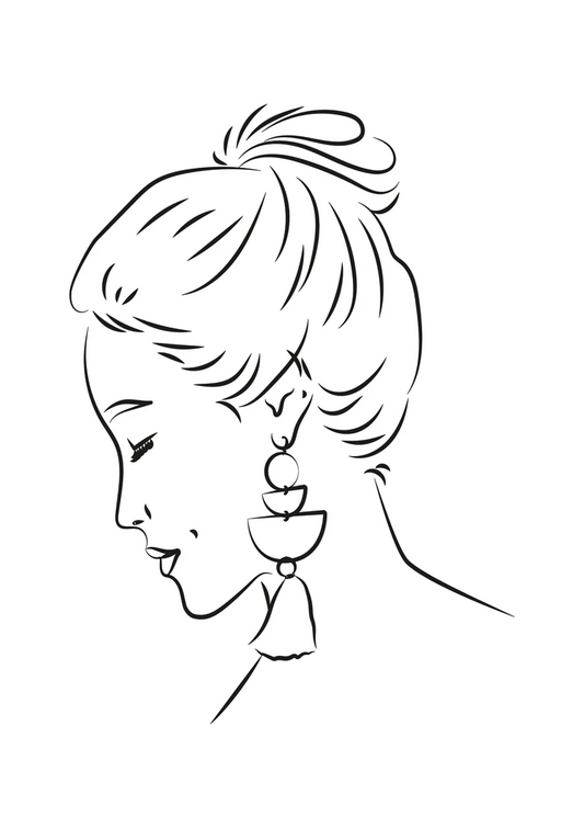 Vrouw in profiel canvas schilderij in zwart en wit, minimalistische lijntekening