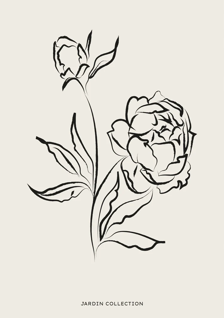 Jardin Collection Schwarze Rose Linienkunst Botanisches Minimalistisches Gemälde