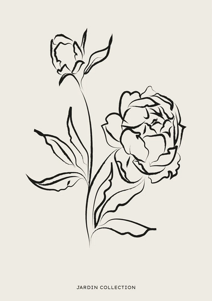 Jardin Collection Schwarze Rose Linienkunst Botanisches Minimalistisches Gemälde
