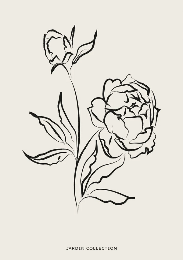 Jardin Collection Schwarze Rose Linienkunst Botanisches Minimalistisches Gemälde