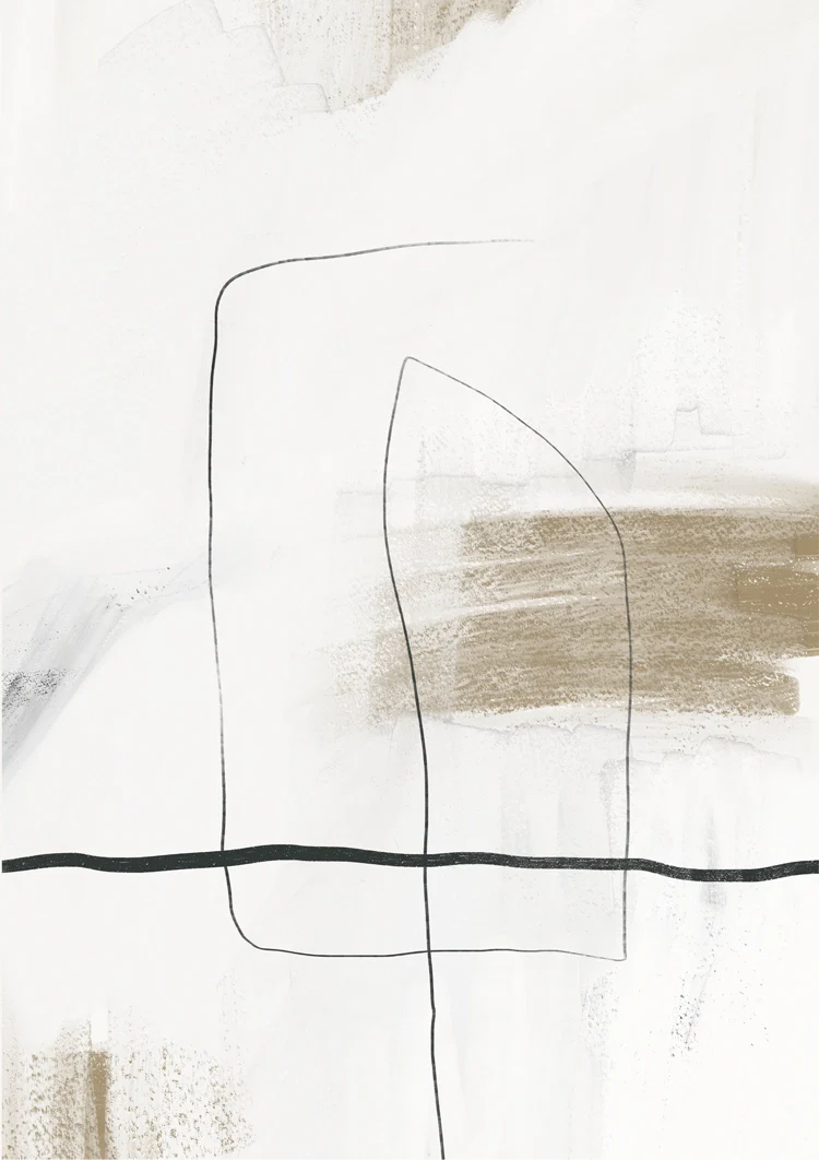 Beige horizontale Pinselstriche Schwarze Linien Abstrakt Minimalistisches Gemälde