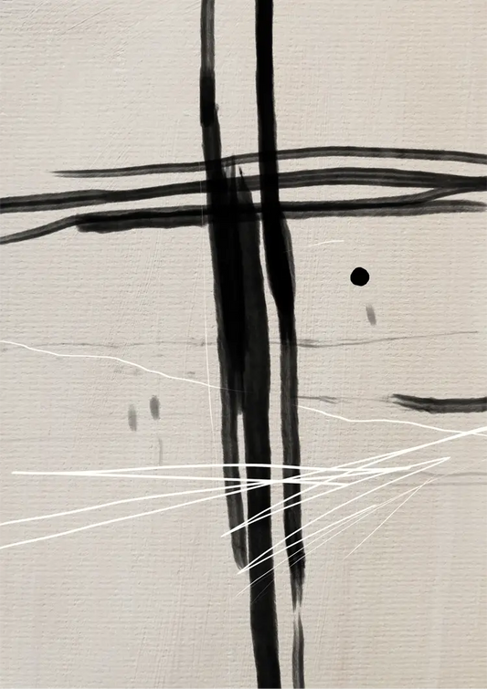 Zwart kruis canvas schilderij in zwart en beige, abstract en expressief
