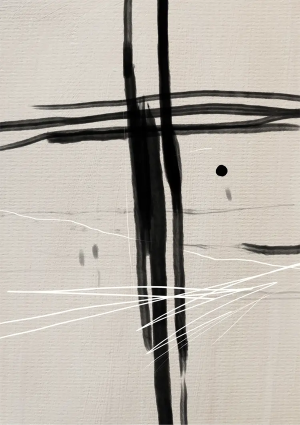 Black Cross Brushstrokes Beige Abstract Expressive Minimalist Art Painting