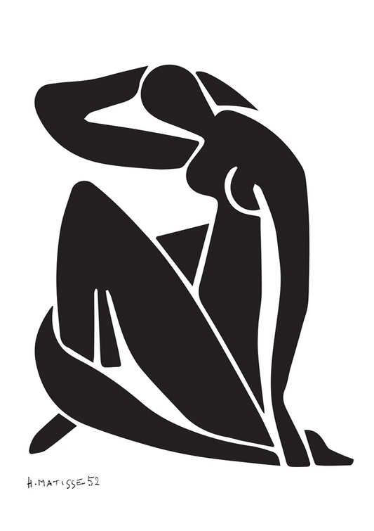 Vrouwelijk silhouet canvas schilderij in zwart en wit, geïnspireerd op Matisse