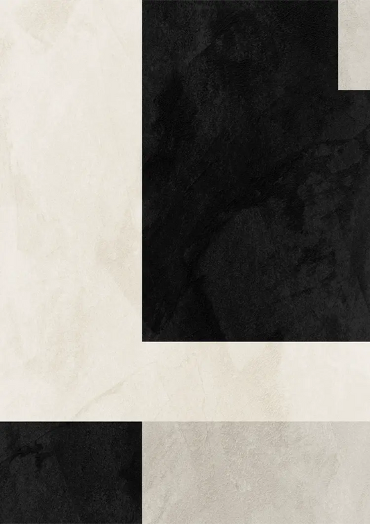 Geometrische compositie canvas schilderij in zwart, wit en beige