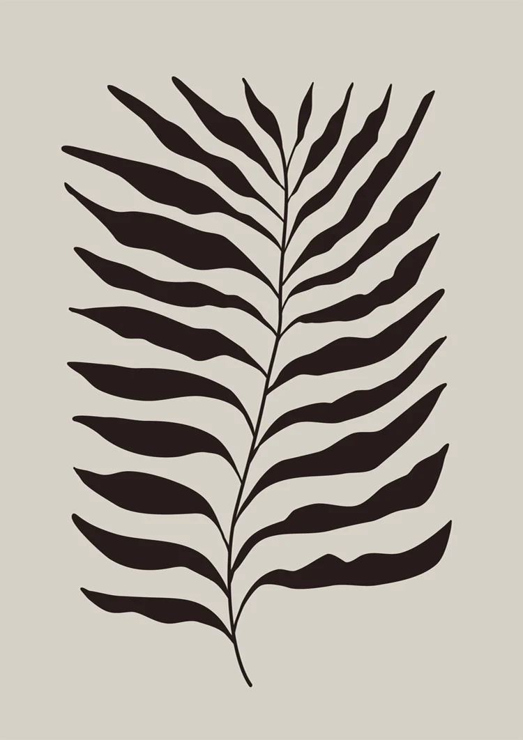 Schwarzer Farnblatt Botanische Illustration Beiger Hintergrund Gemälde