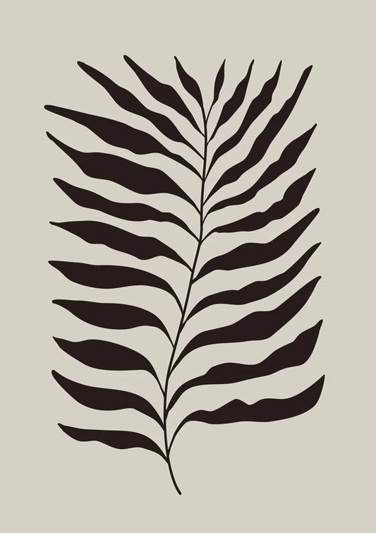 Zwart Varenblad Botanische Illustratie Beige Achtergrond Schilderij