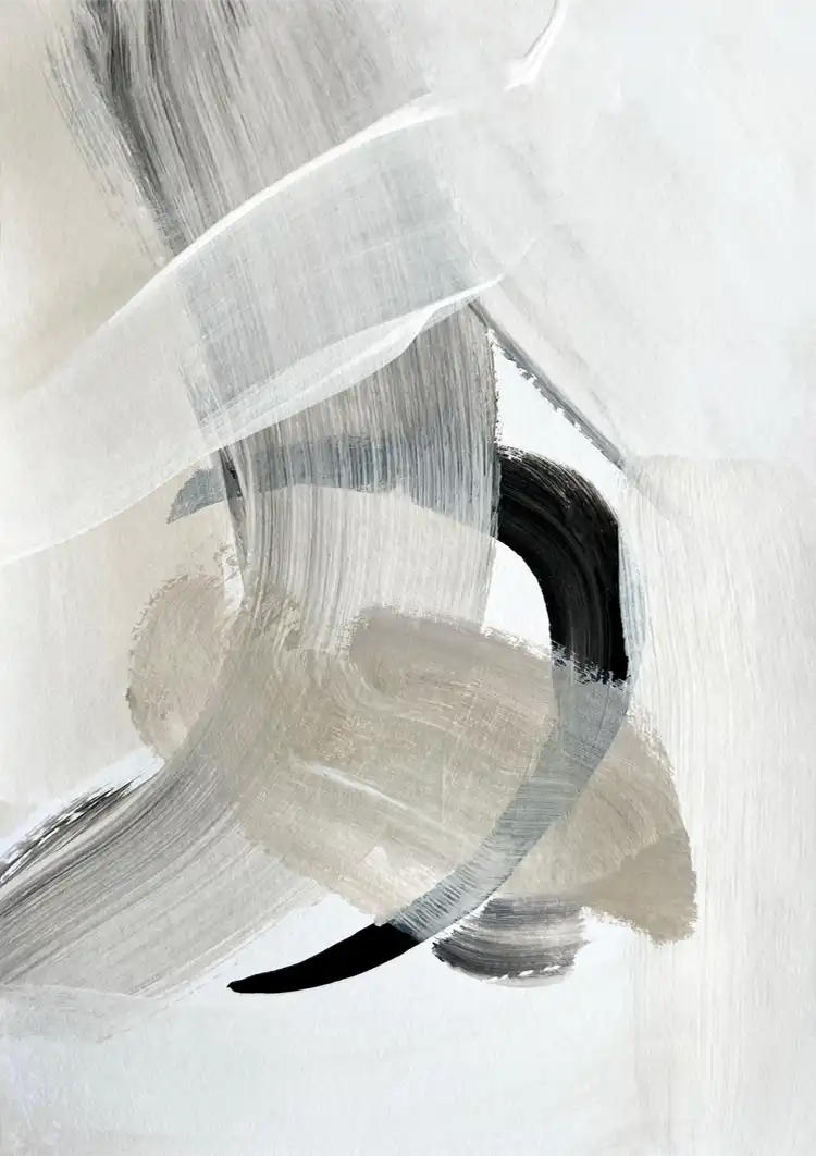 Abstracte Neutrale Penseelstreken Zwart Wit Expressionistisch Schilderij