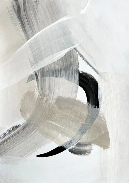 Abstracte Neutrale Penseelstreken Zwart Wit Expressionistisch Schilderij