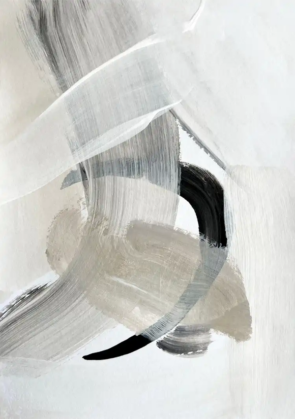 Abstracte Neutrale Penseelstreken Zwart Wit Expressionistisch Schilderij