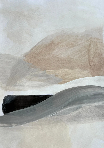 Abstract Wavy Brushstrokes Beige Grey Minimalist Painting
