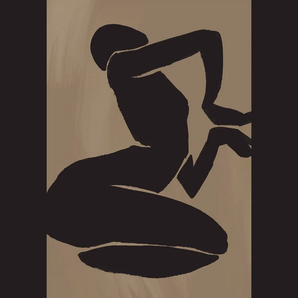 Schwarze Silhouette Frauenfigur kniend Matisse-Stil Beiges Gemälde