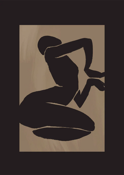 Black Silhouette Female Figure Kneeling Matisse Style Beige Painting