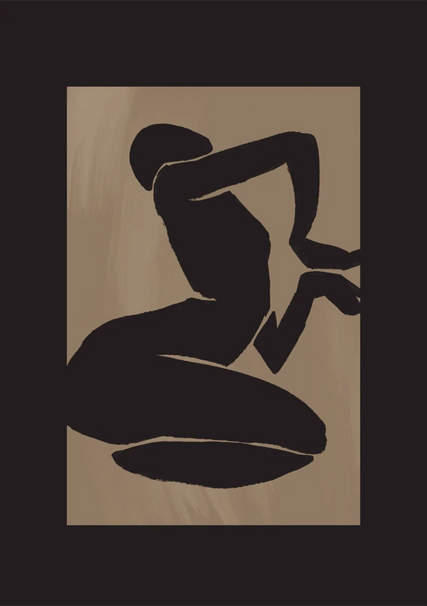 Black Silhouette Female Figure Kneeling Matisse Style Beige Painting