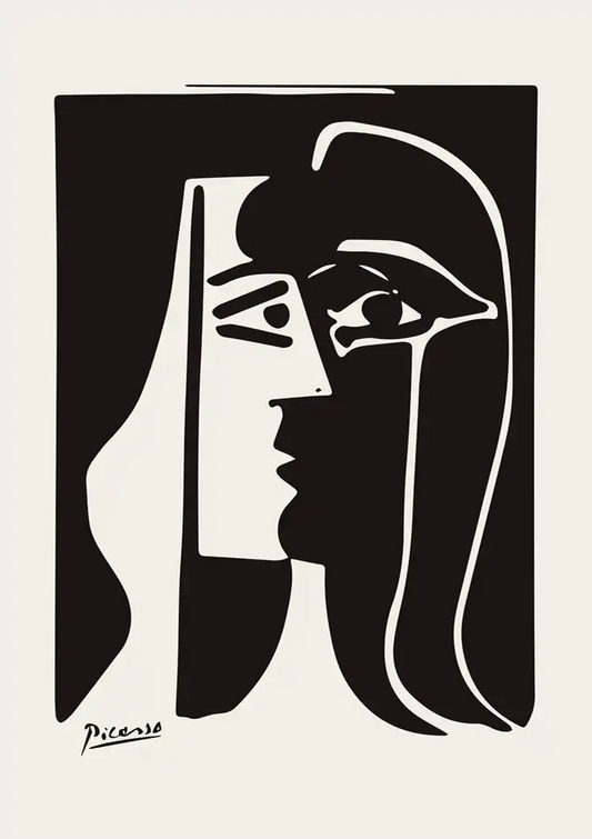 Kubistisch gezicht canvas schilderij in zwart wit, geïnspireerd op Picasso