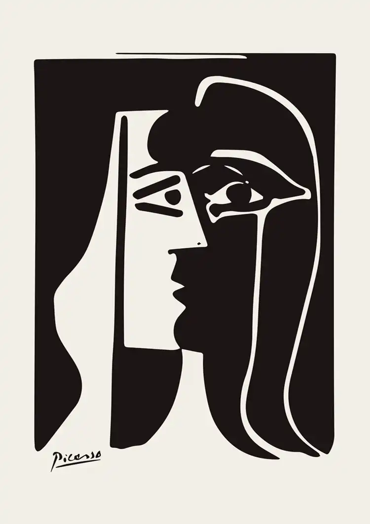 Picasso Kubistisch Zwart Wit Gezicht Portret Schilderij