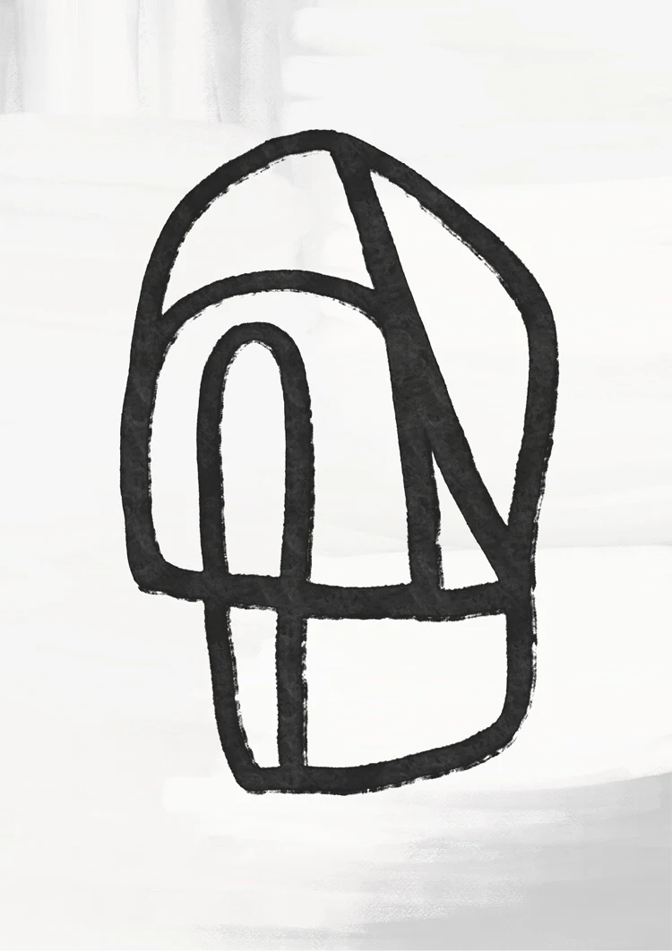 Abstrakte schwarze Pinselstrich-Illustration Figur Weiß Minimalistisches Gemälde