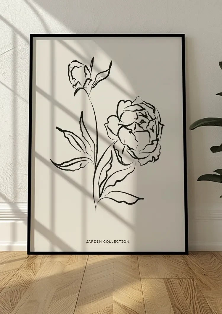 Jardin Collection Schwarze Rose Linienkunst Botanisches Minimalistisches Gemälde