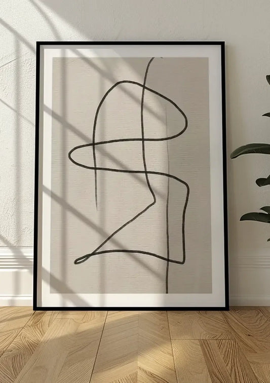 Abstracte lijnkunst canvas schilderij aan de muur in de hal
