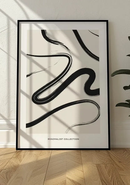 Black Flowing Lines Abstract White Modern Painting