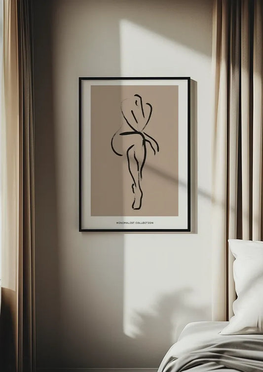 Dansend lichaam in zwarte lijnen canvas schilderij aan de wand in de hal