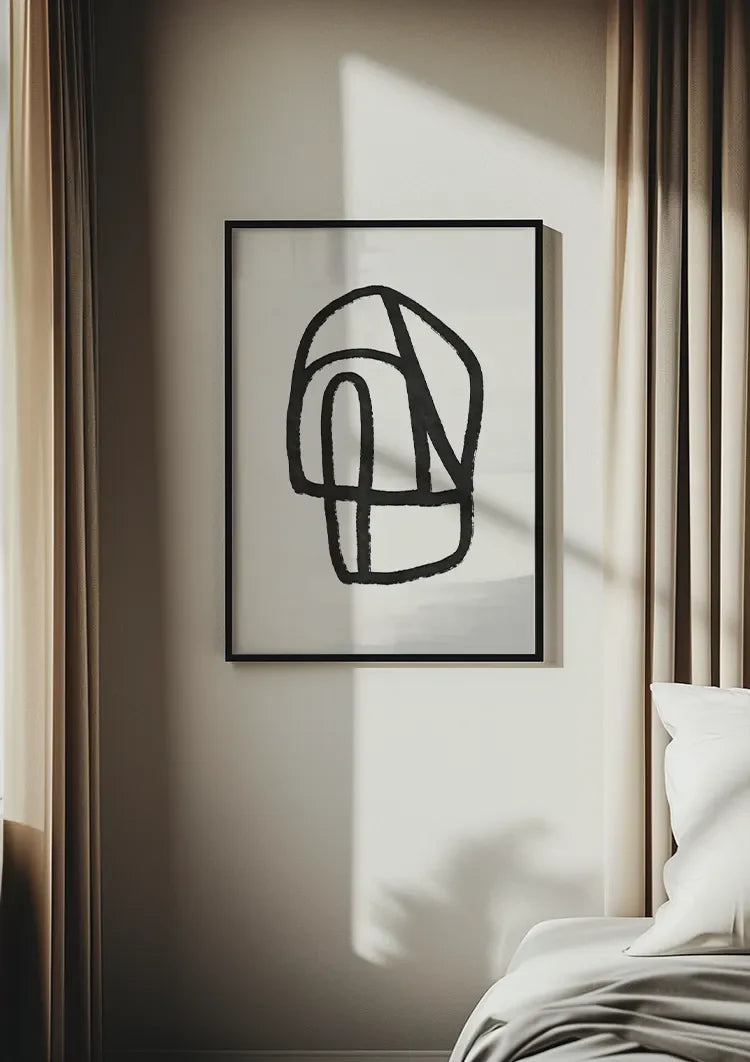 Abstrakte schwarze Pinselstrich-Illustration Figur Weiß Minimalistisches Gemälde