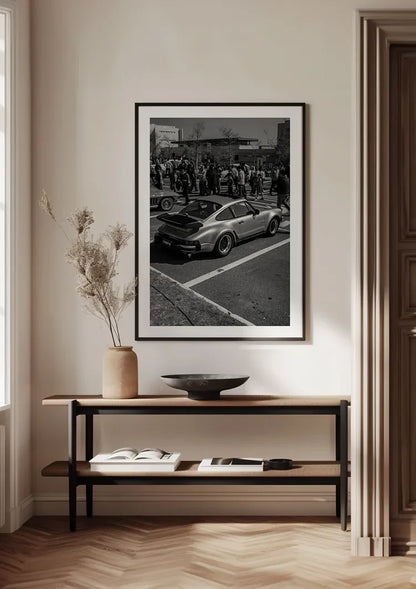 Silver Porsche 911 Carrera Black White Car Show Street Photography Painting