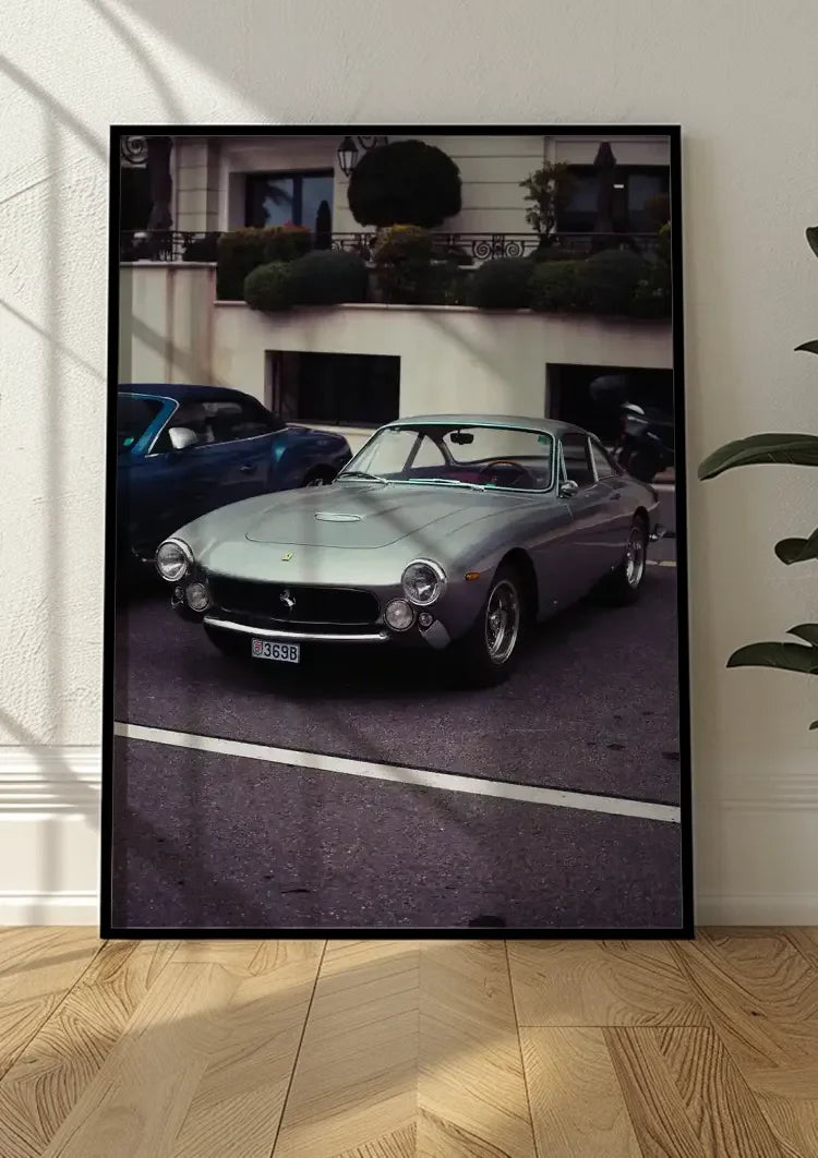 Klassisches silbernes Ferrari Straßen-Vintage-Auto-Gemälde