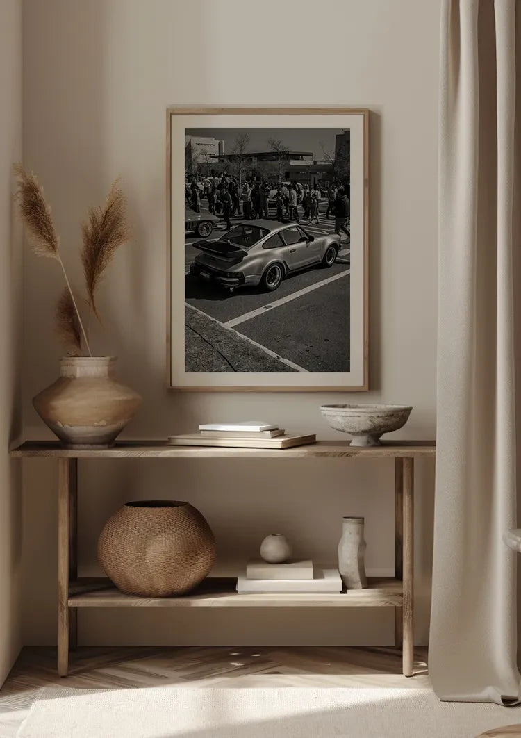 Silver Porsche 911 Carrera Black White Car Show Street Photography Painting