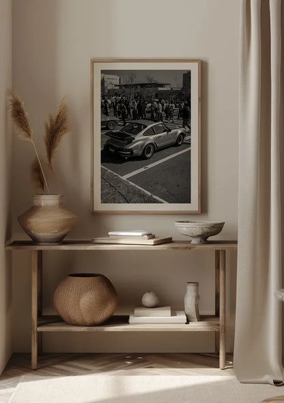 Silver Porsche 911 Carrera Black White Car Show Street Photography Painting