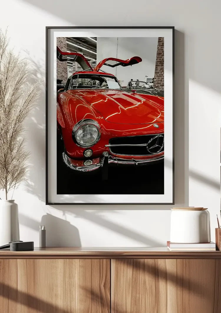 Red Mercedes 300SL Gullwing Doors Open Classic Car Painting