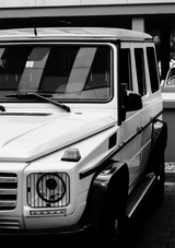 Biały Mercedes G Klasa Czarny Biały Zbliżenie Przodu Obraz na płótnie