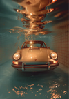 Classic Porsche Underwater Turquoise Gold Surreal Luxury Art Painting