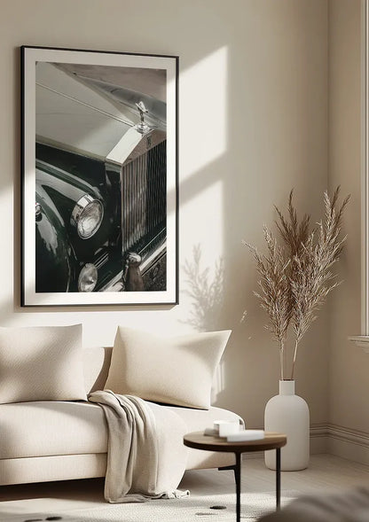 Rolls Royce Motorkap Close Up Donkergroen Chroom Spirit of Ecstasy Klassiek Schilderij