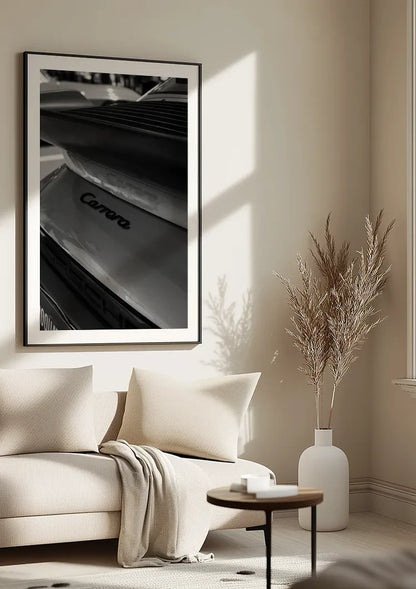Porsche Carrera Embleem Close Up Zwart Wit Achterkant Schilderij