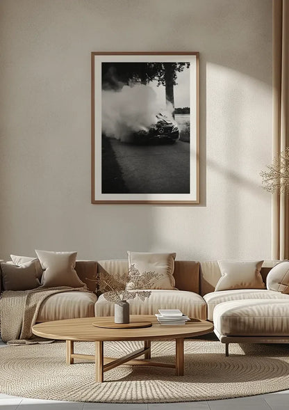 Mercedes AMG Burnout Dikke Rook Zwart Wit Dramatisch Straatfotografie Schilderij