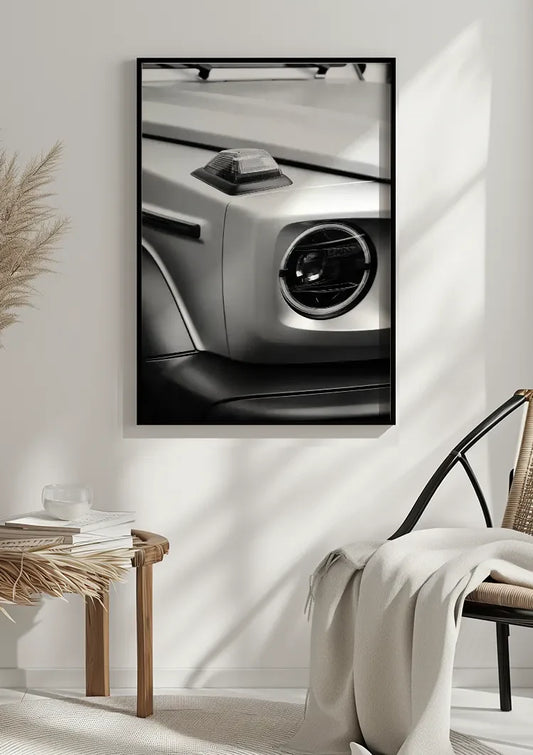 Mercedes G Klasse AMG Koplamp Close Up Zwart Wit Canvas Schilderij