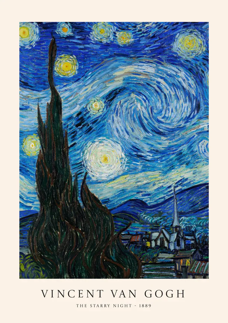 Van Gogh Sternennacht Nachthimmel Blaue Wirbel Malerei