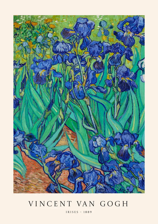 Paarse irissen canvas schilderij in paars en groen