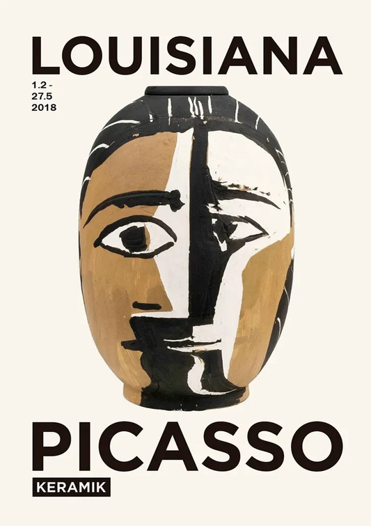 Picasso canvas schilderij met een gestileerd gezicht in zwarte en gouden tinten