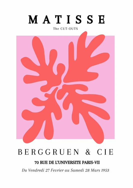 Matisse canvas schilderij met een roze abstract bladmotief in papier decoupe stijl
