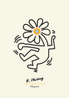 Figur mit Blumenkopf Schwarze Strichzeichnung Minimalistisches Gemälde
