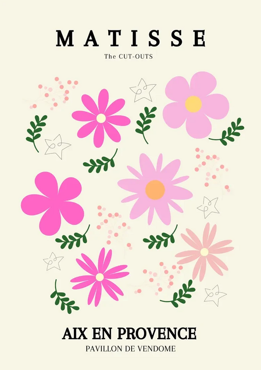 Matisse canvas schilderij met roze bloemen en groene blaadjes uit Provence