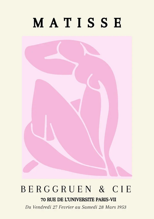 Matisse canvas schilderij met een roze abstracte vrouwfiguur in vloeiende lijnen