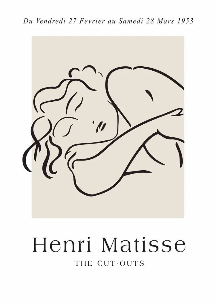 Lying Woman Minimalist Line Art Beige Background Painting